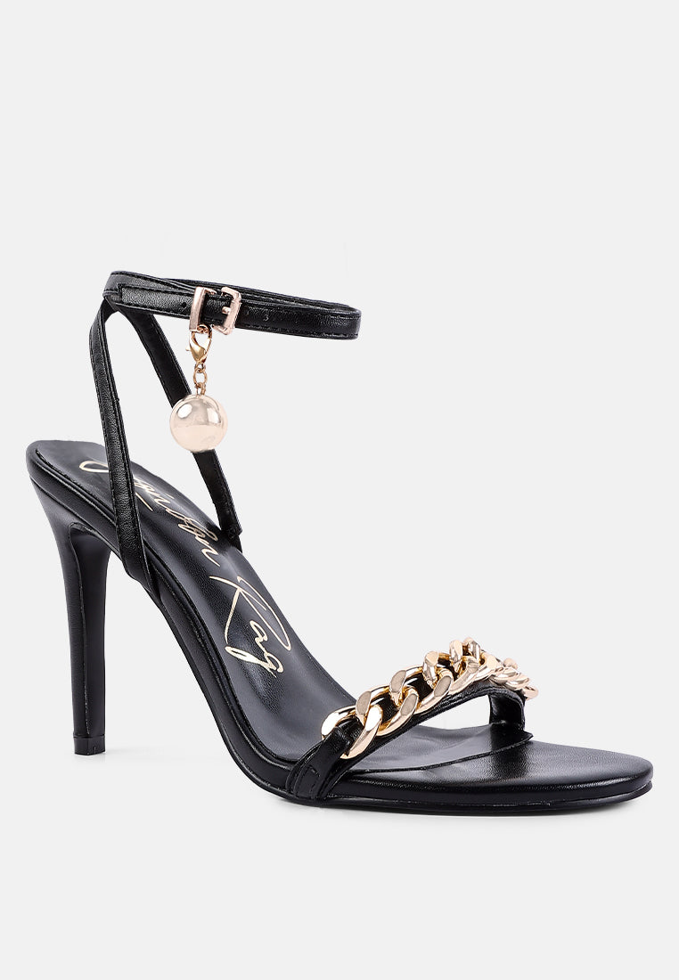 mooning high heeled metal chain strap sandals#color_black