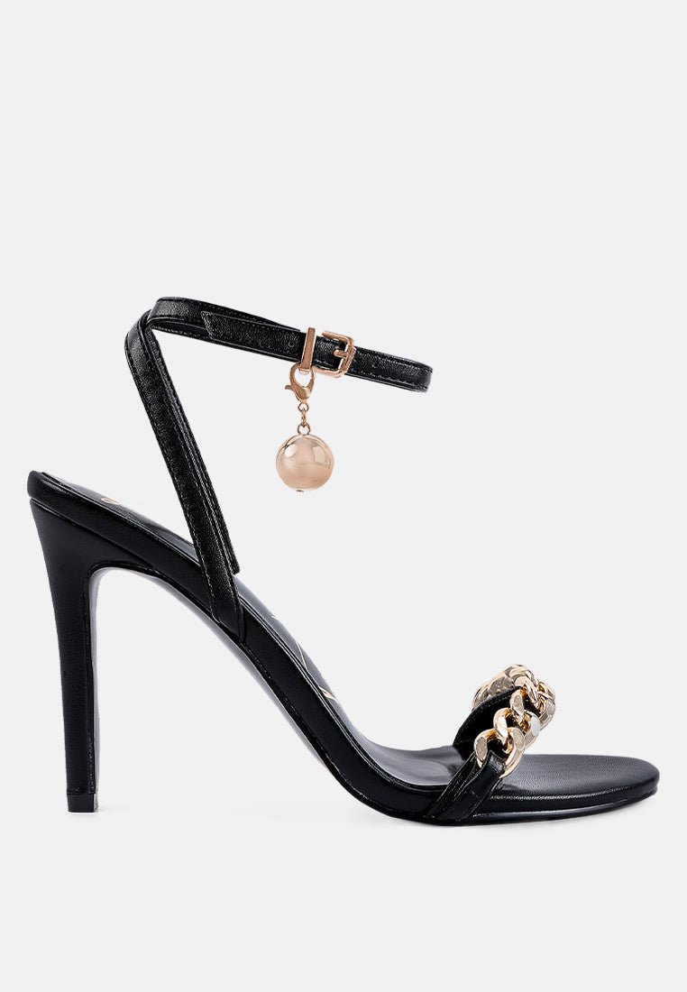 mooning high heeled metal chain strap sandals#color_black