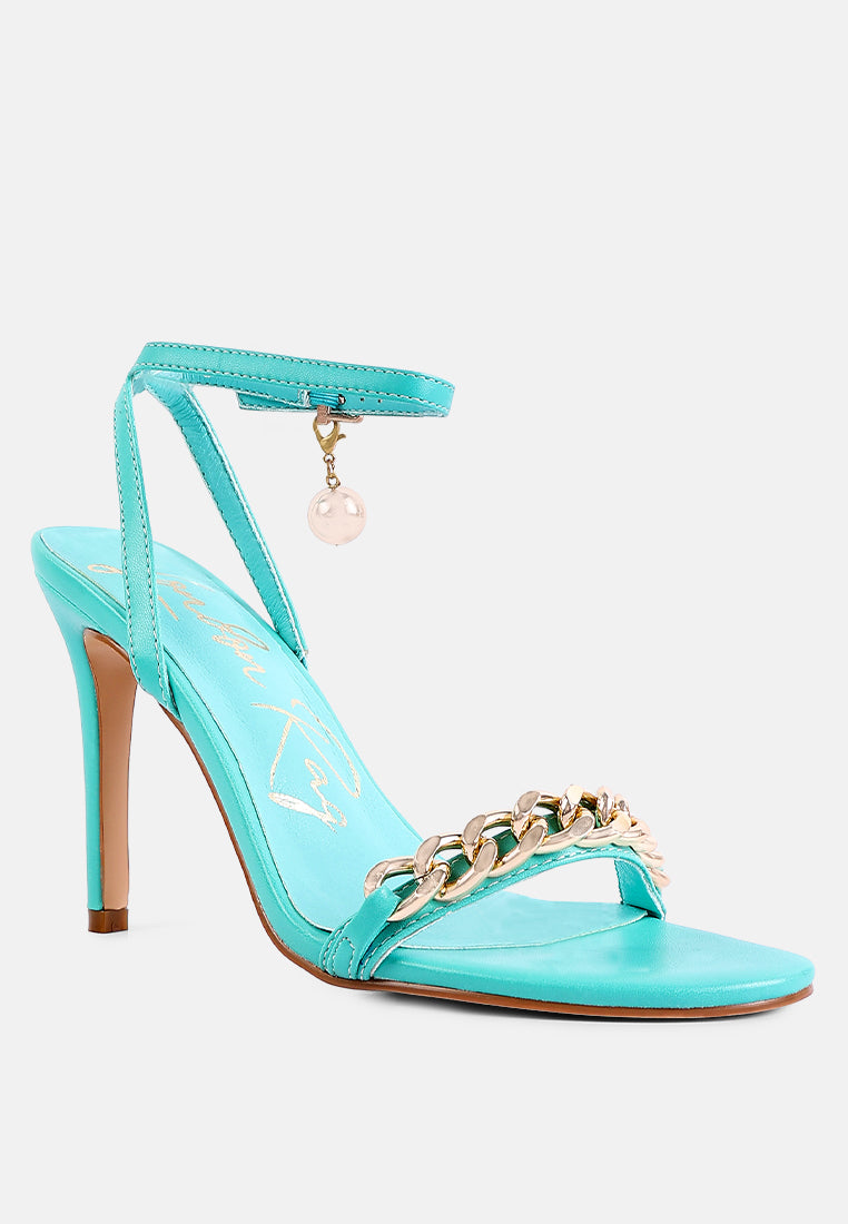 mooning high heeled metal chain strap sandals#color_green