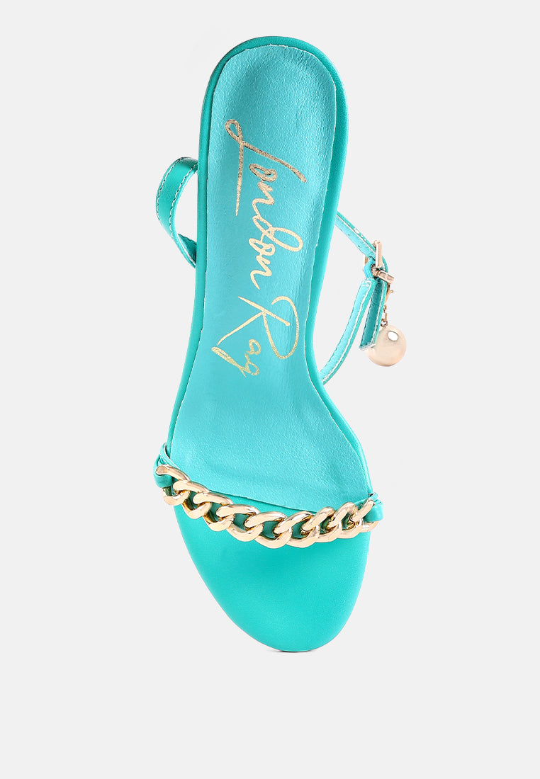 mooning high heeled metal chain strap sandals#color_green