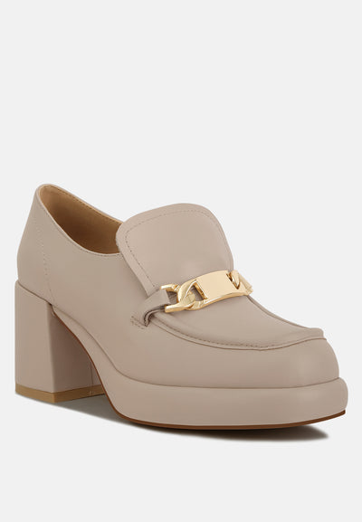 morgan metallic embellishment leather platform loafers#color_beige