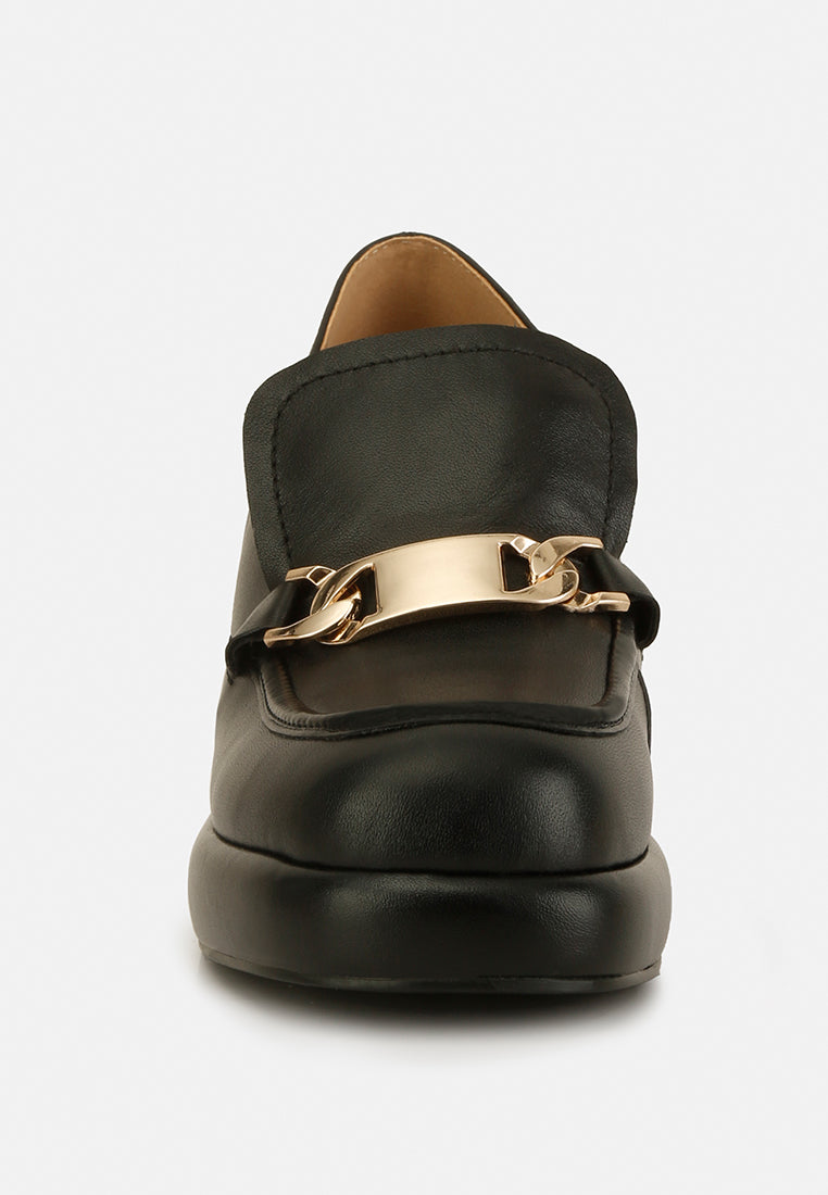 morgan metallic embellishment leather platform loafers#color_black