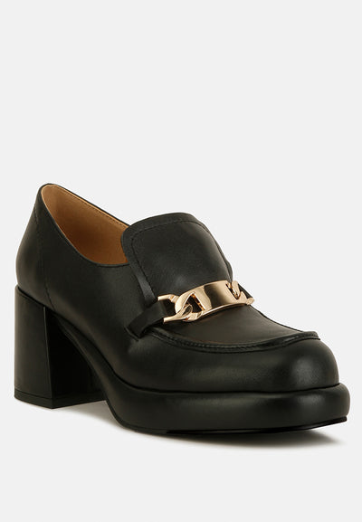 morgan metallic embellishment leather platform loafers#color_black