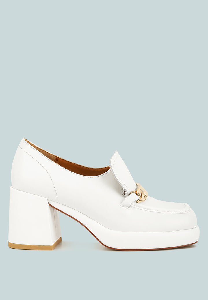 morgan metallic embellishment leather platform loafers#color_white
