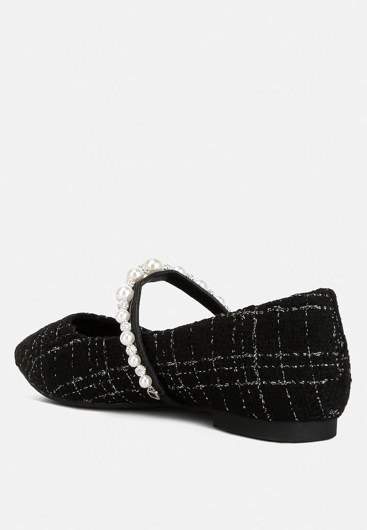 mowie tweed mary jane ballet flats#color_black