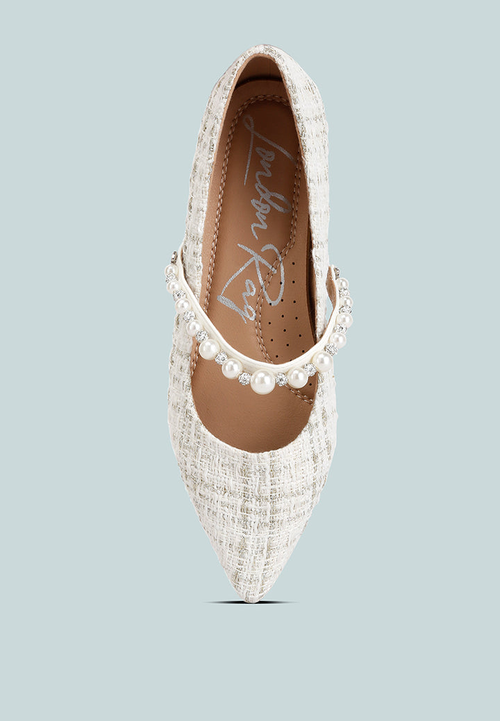 mowie tweed mary jane ballet flats#color_white