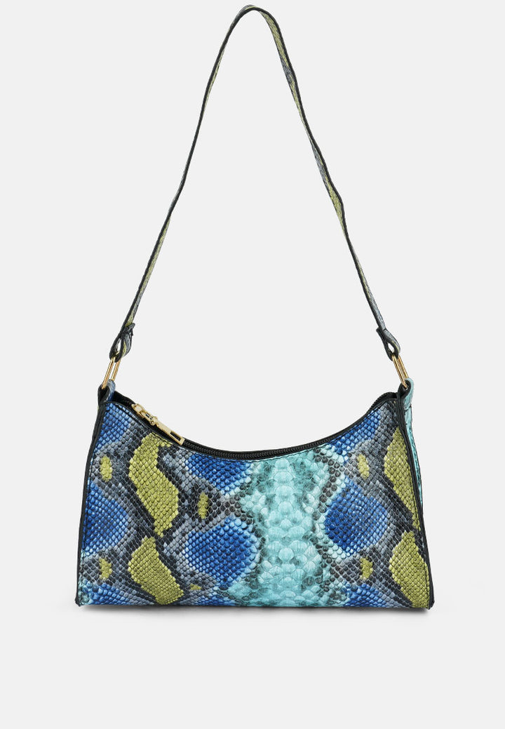 multi mini snake print baguette bag#color_blue