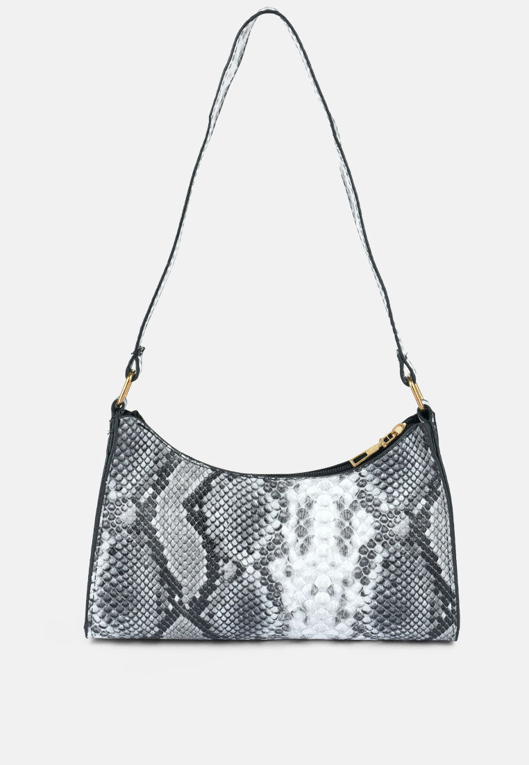 multi mini snake print baguette bag#color_grey