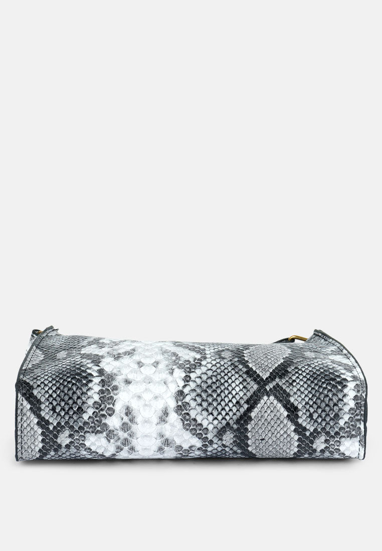 multi mini snake print baguette bag#color_grey