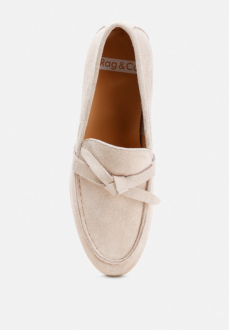 suede knot detailed loafers by ruw color_beige