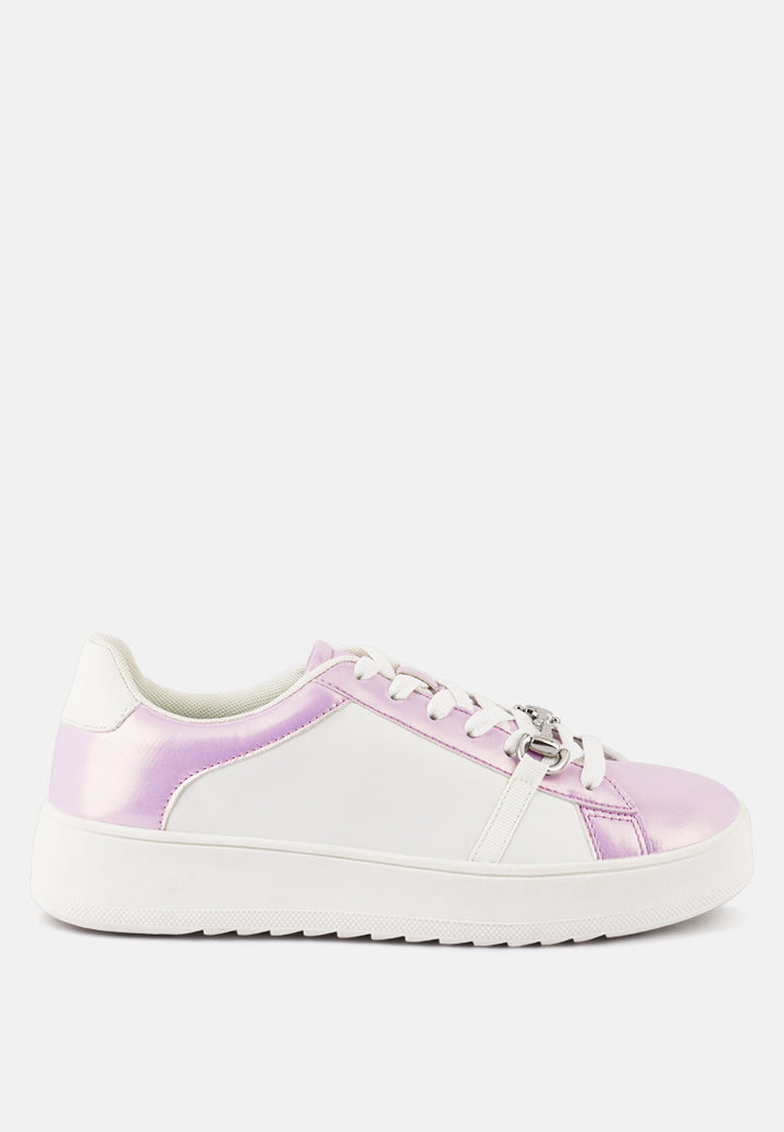 nemo contrasting metallic faux leather sneakers#color_pink