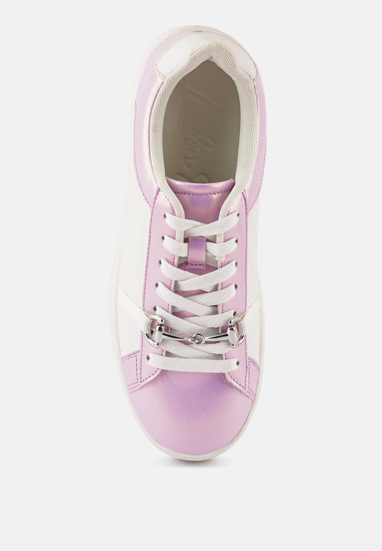 nemo contrasting metallic faux leather sneakers#color_pink