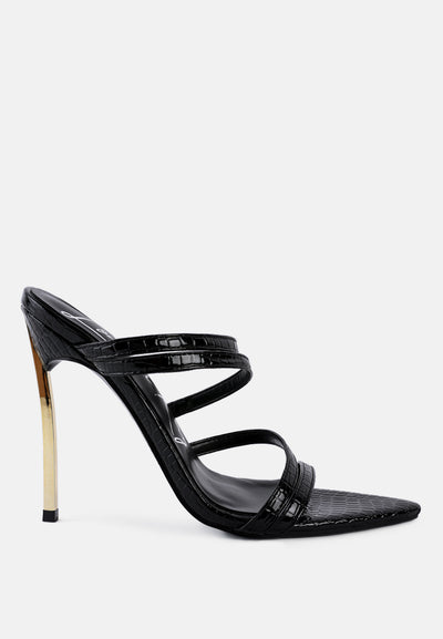 new affair croc metal high heeled sandals#color_black