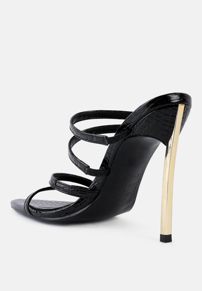 new affair croc metal high heeled sandals#color_black