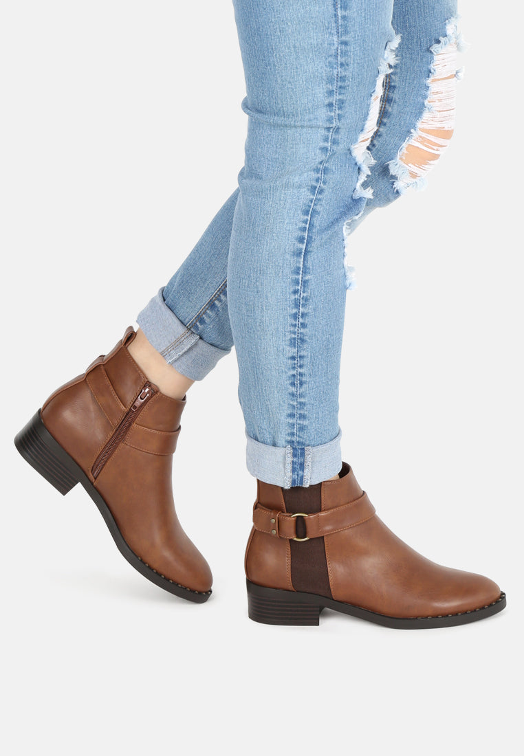 nia ankle length boots with gold rim#color_tan