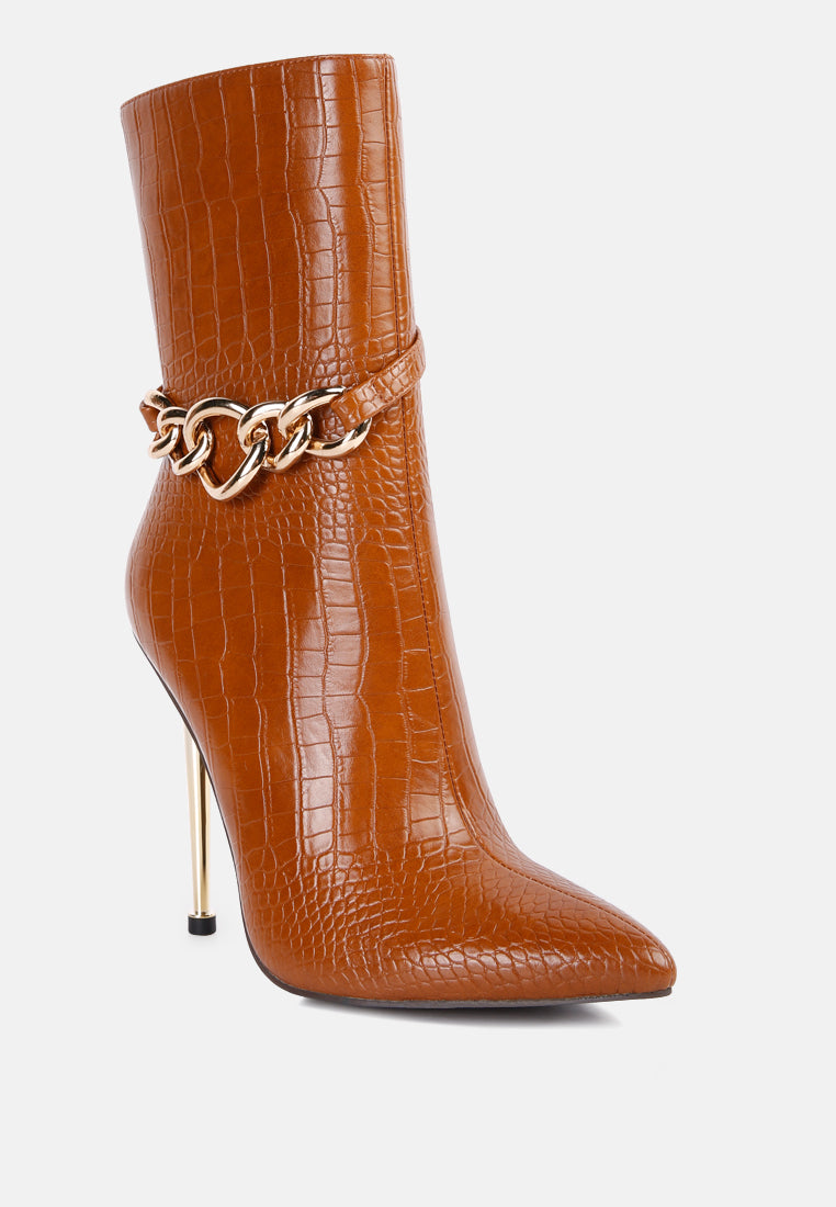 nicole croc patterned high heeled ankle boots#color_tan