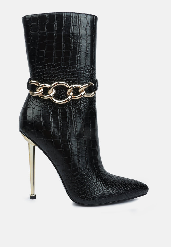 nicole croc patterned high heeled ankle boots#color_black