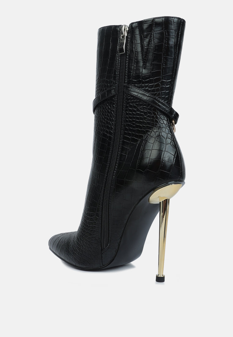 nicole croc patterned high heeled ankle boots#color_black