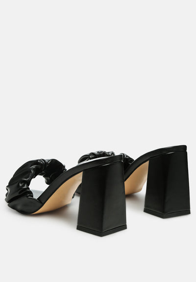 noie mid block heel pleated strap sandals#color_black