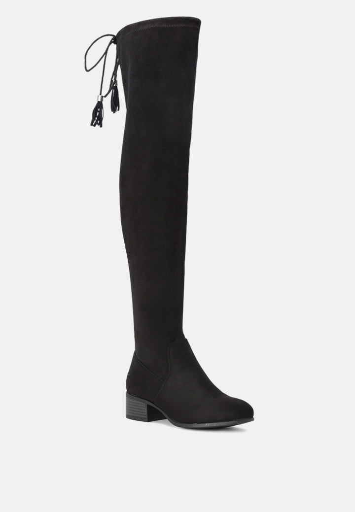 nople knee boots with drawstring#color_black