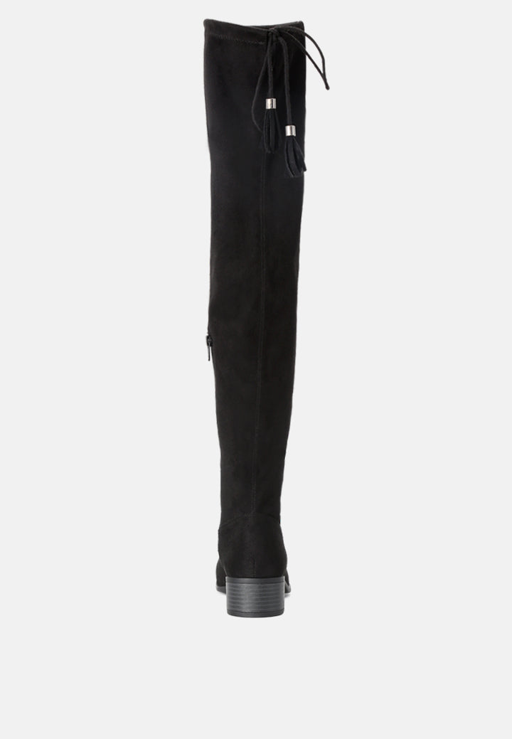 nople knee boots with drawstring#color_black
