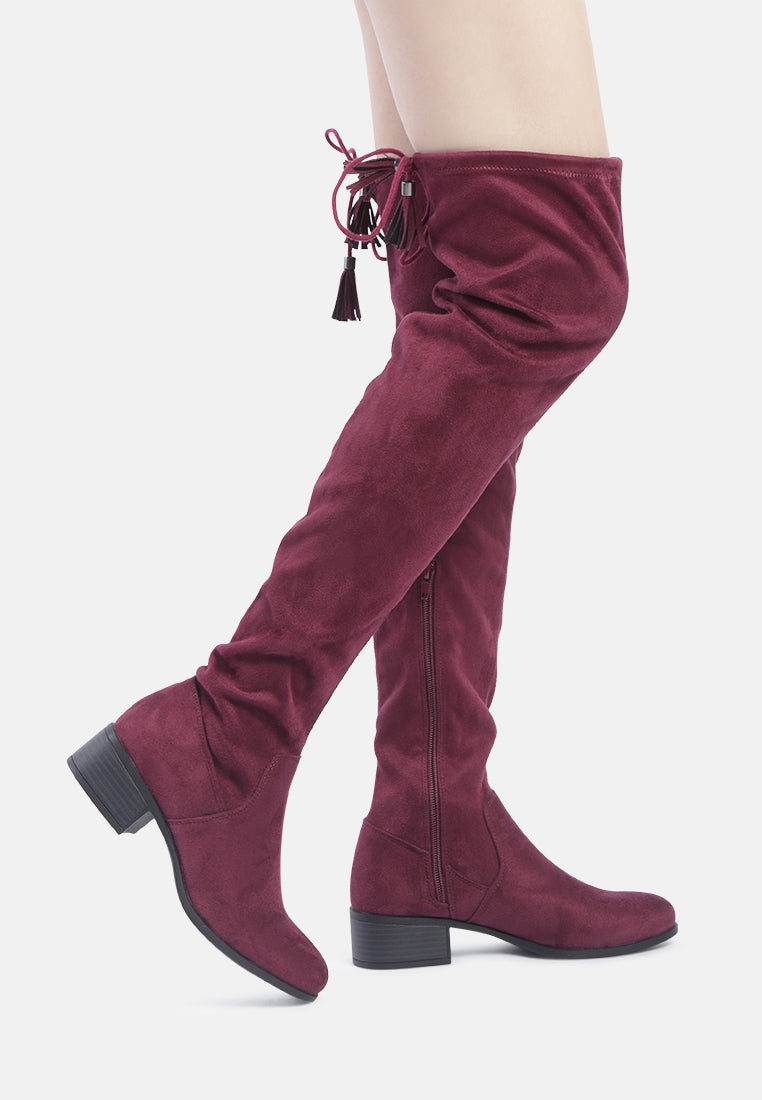 nople knee boots with drawstring#color_dark-red