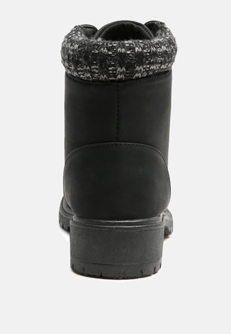 nora knitted collared cushion lace-up boots#color_black