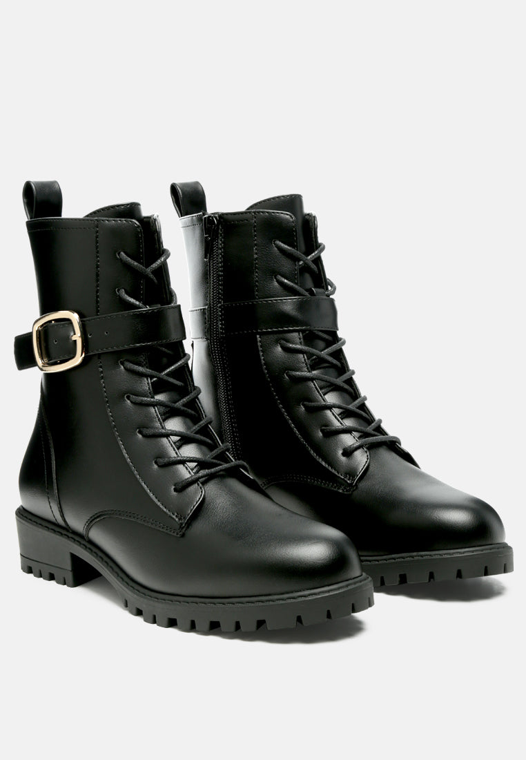 norsa lace-up buckled biker boots#color_black