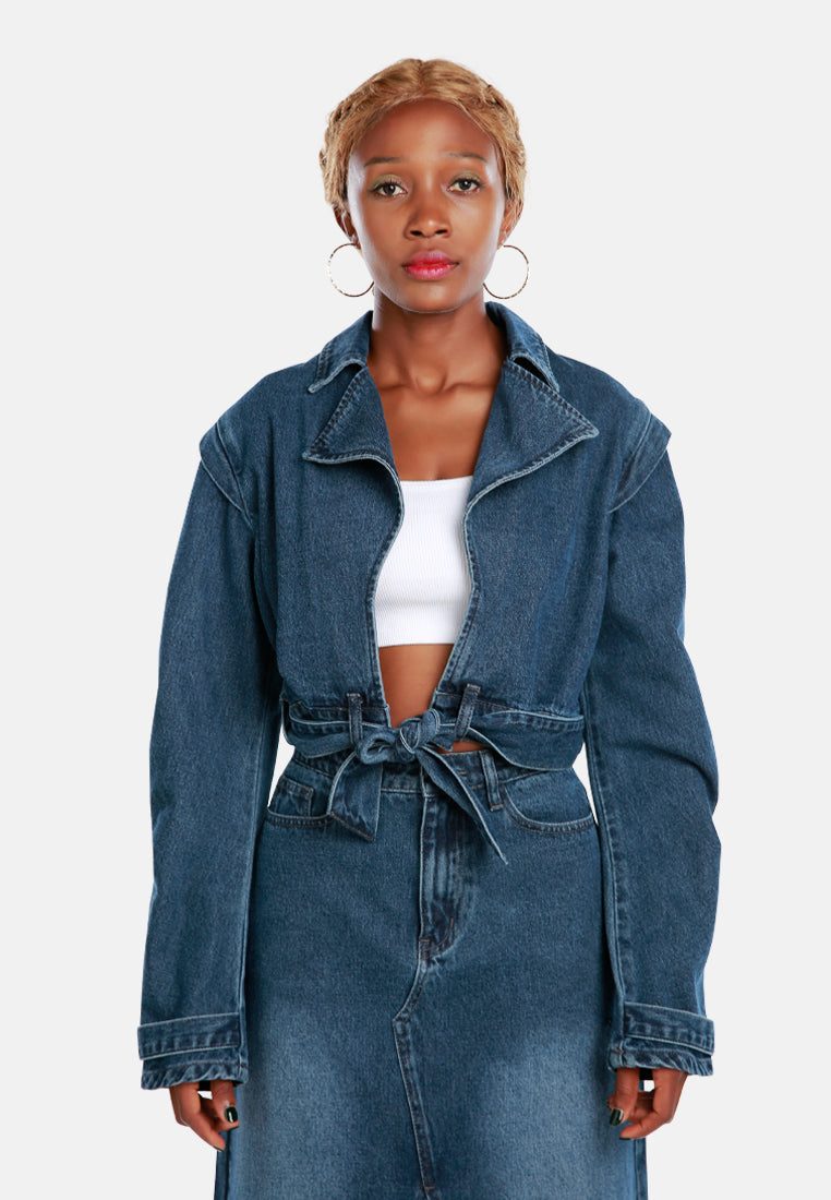 oh-so-pretty knotted denim jacket by ruw#color_mid-navy