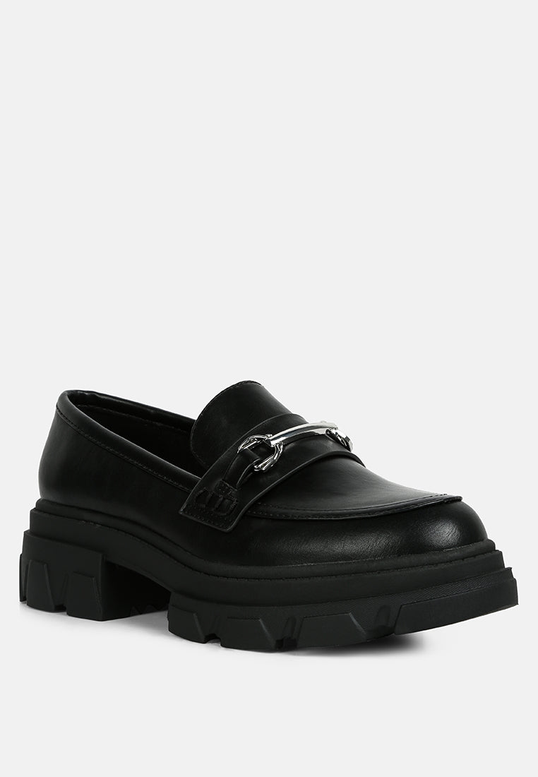 oklyn horsebit emblesihed chunky platform loafers#color_black