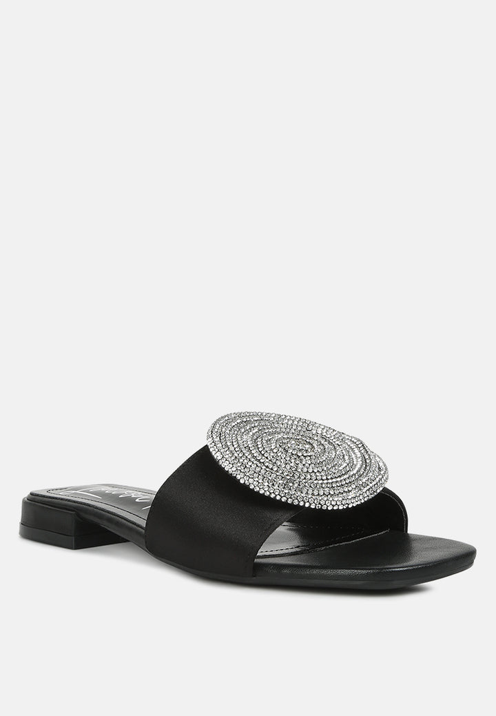 ollilie rhinestones embellished brooch slip on sandals by ruw#color_black