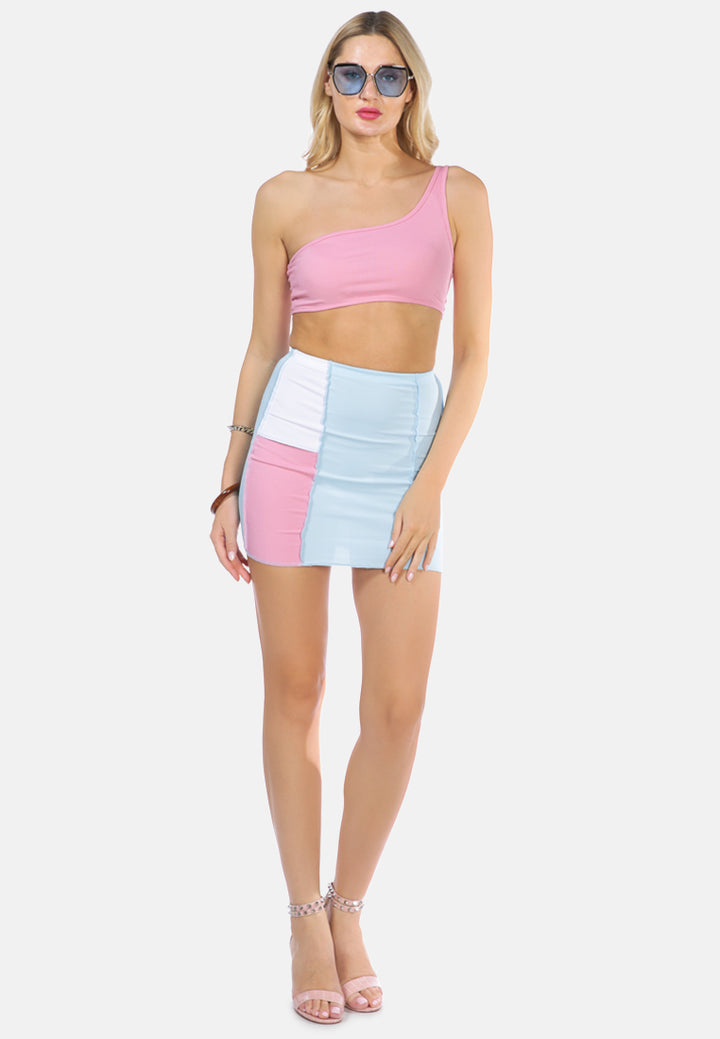 one shoulder bikini top#color_pink