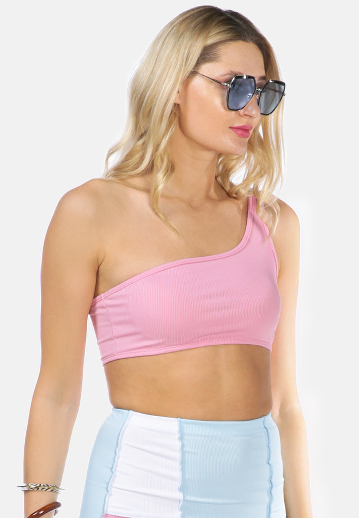 one shoulder bikini top#color_pink