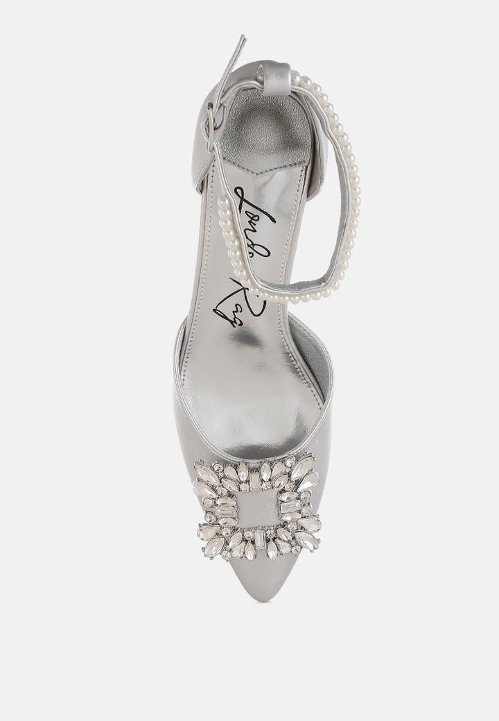 diamante brooch kitten heel sandals by mode#color_silver
