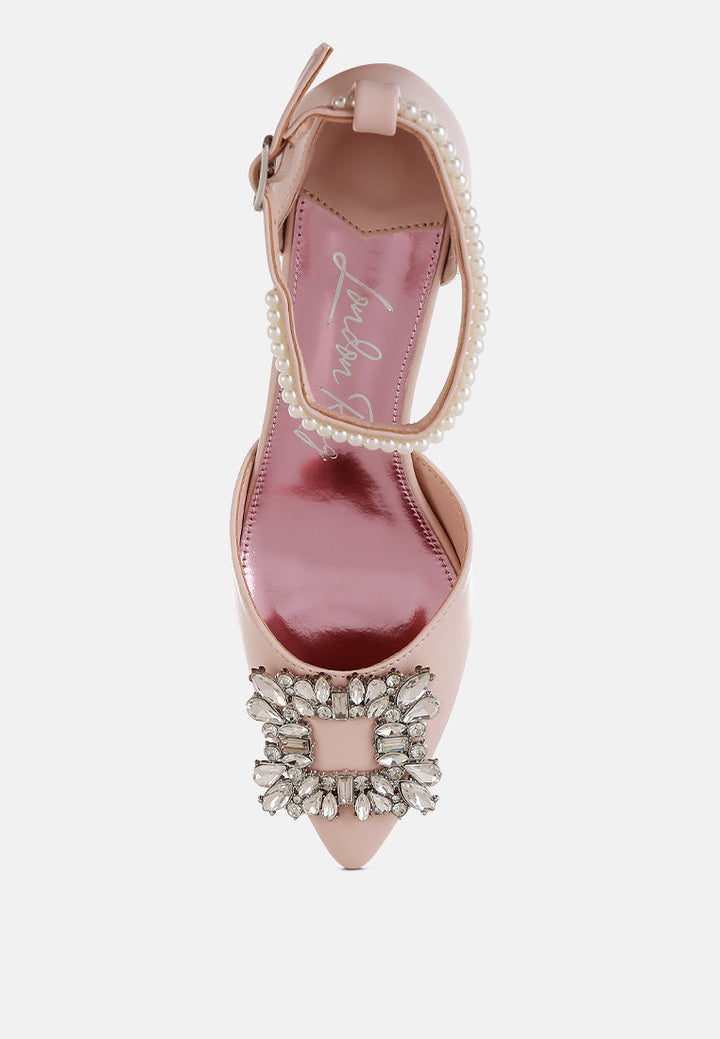 diamante brooch kitten heel sandals by mode#color_pink