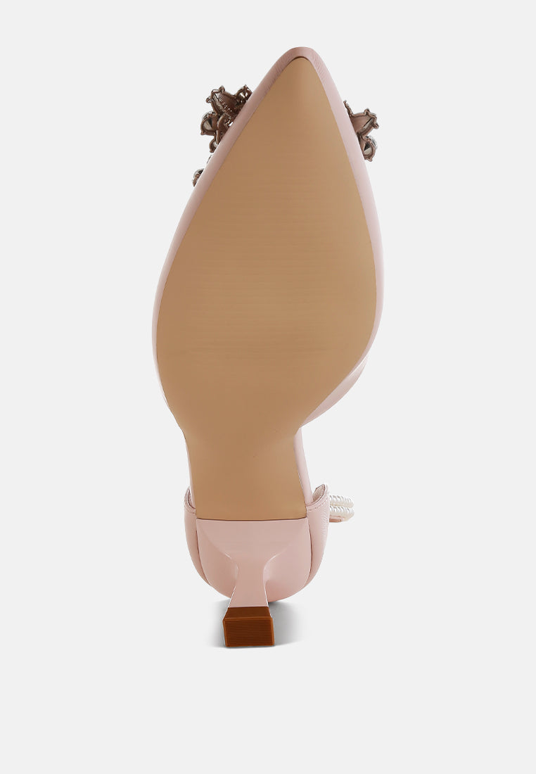 diamante brooch kitten heel sandals by mode#color_pink