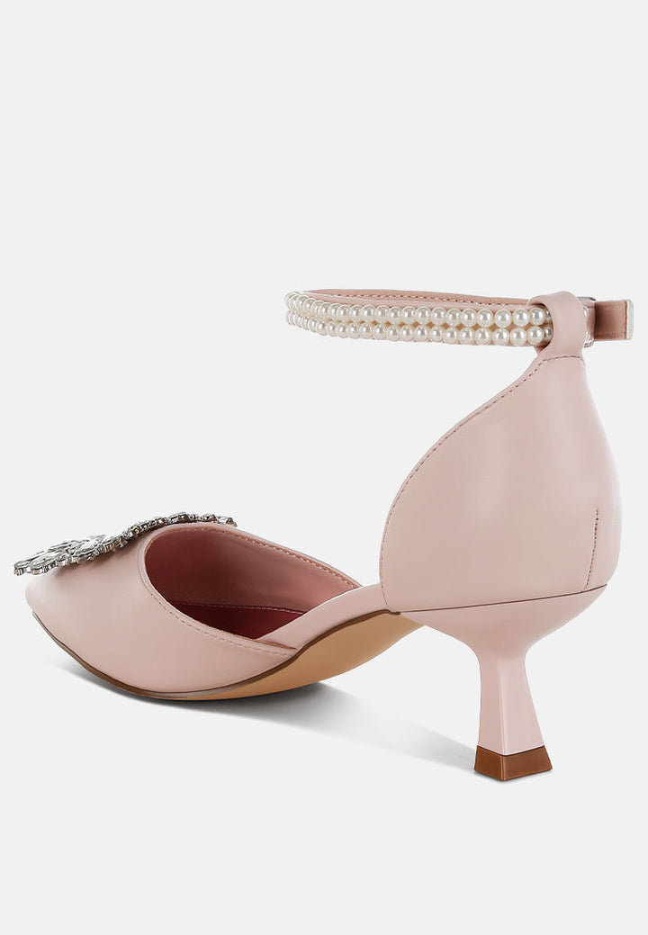 diamante brooch kitten heel sandals by mode#color_pink