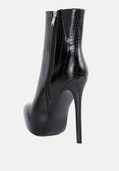 orion high heeled croc ankle boot#color_black