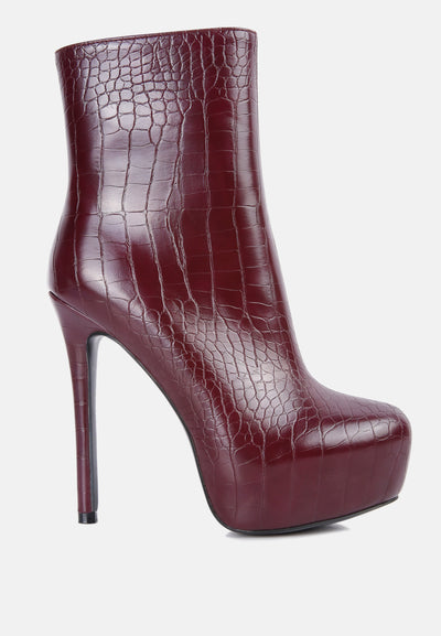 orion high heeled croc ankle boot#color_burgundy
