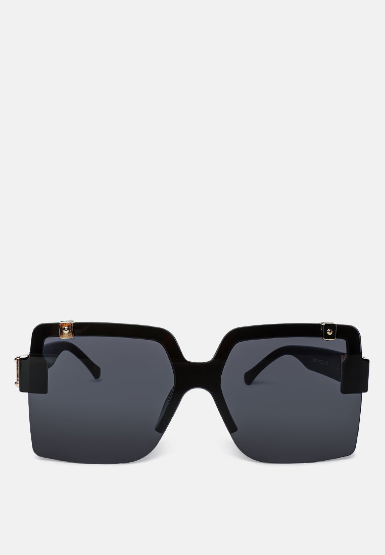 oversized half rim tinted square sunglasses#color_black