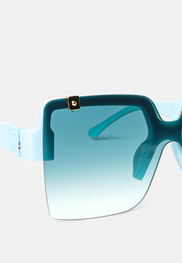 oversized half rim tinted square sunglasses#color_blue