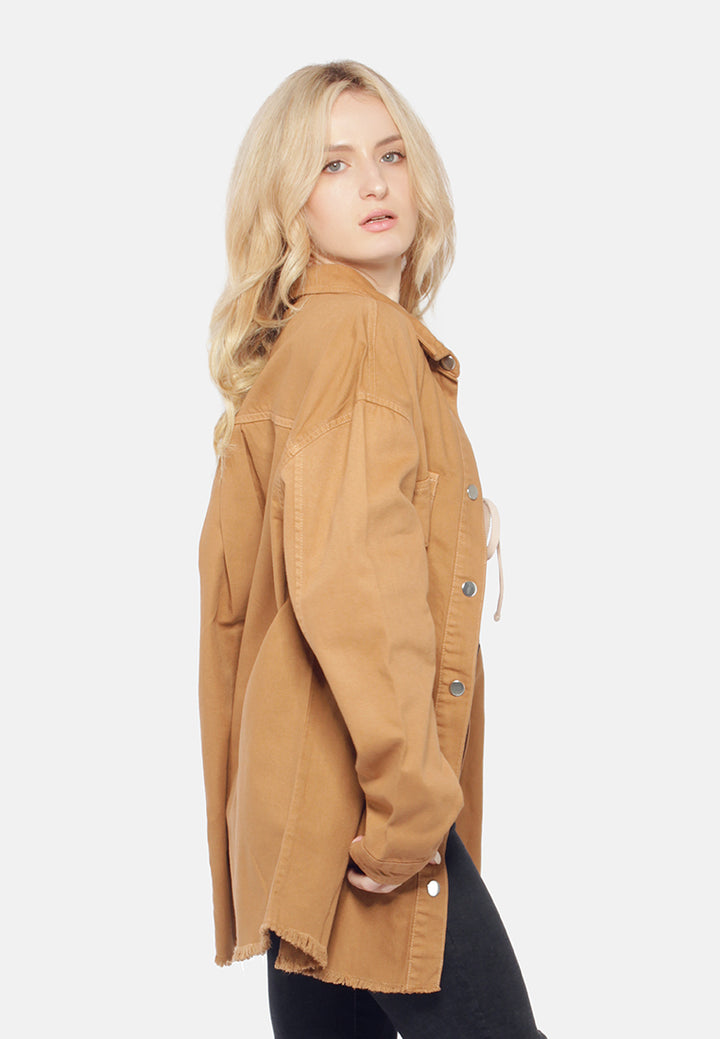 oversized long sleeve shacket#color_brown