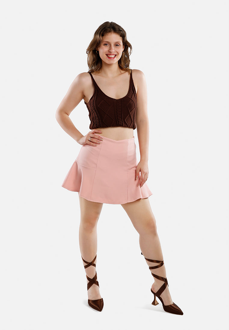 panelled flared mini skirt#color_pink