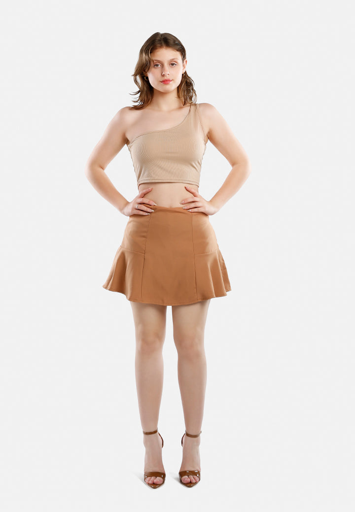 panelled flared mini skirt#color_camel