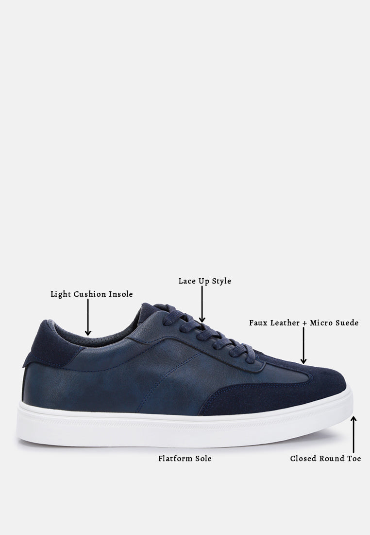 panelling detailed lace-up sneakers by ruw#color_navy