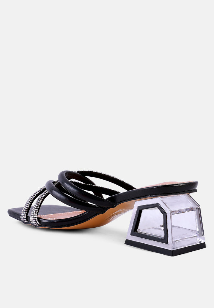 parisian cut out heel diamante sandals#color_black