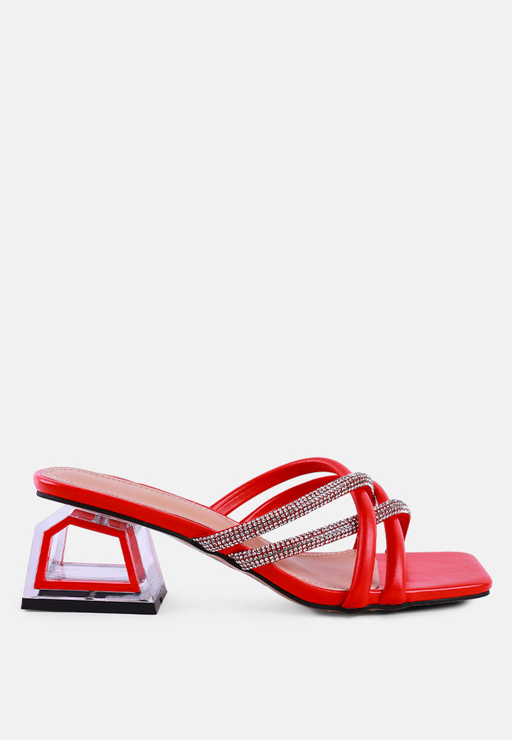 parisian cut out heel diamante sandals#color_red