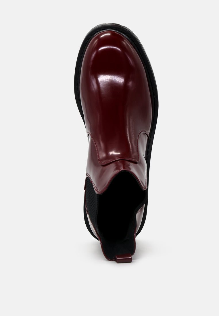 patent boots with chunky sole#color_wine-red