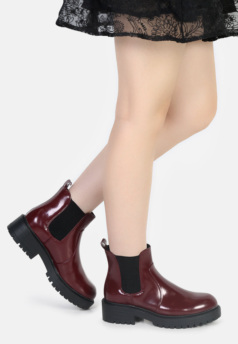 patent boots with chunky sole#color_wine-red