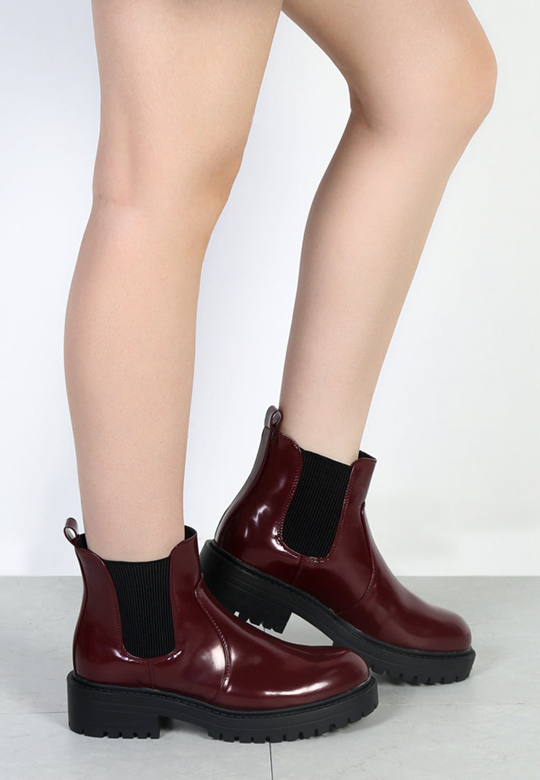 patent boots with chunky sole#color_wine-red